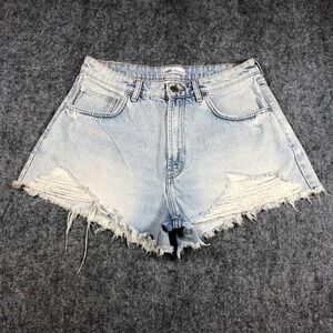 Zara Denim Shorts Womens 10 Light Wash‎ Distressed Raw Hem Frayed Cutoff Ripped